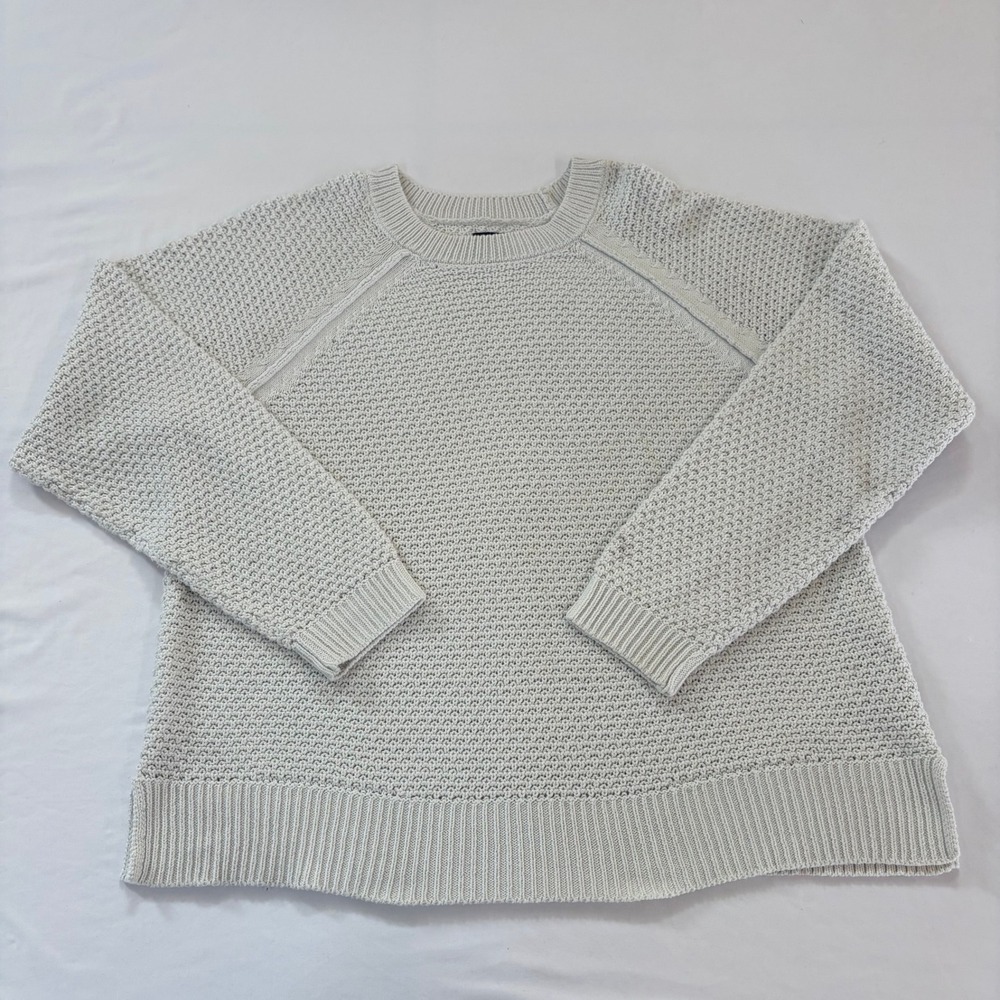 Gap Womens XL Gray Textured Knit Raglan Sleeve Crew Neck Cotton Blend Sweater